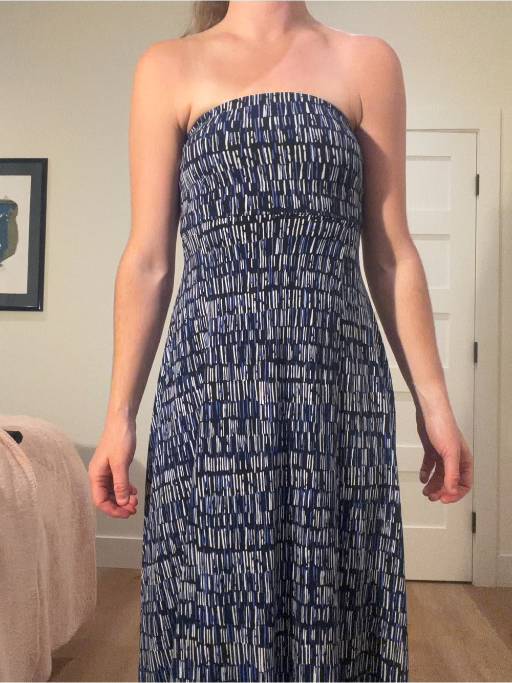 Banana Republic Blue and White Strapless Maxi Dress